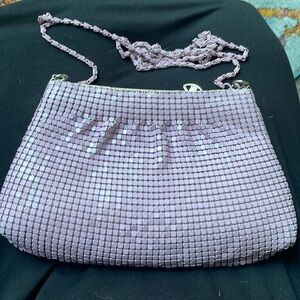 Vintage pink mesh metal cross body purse